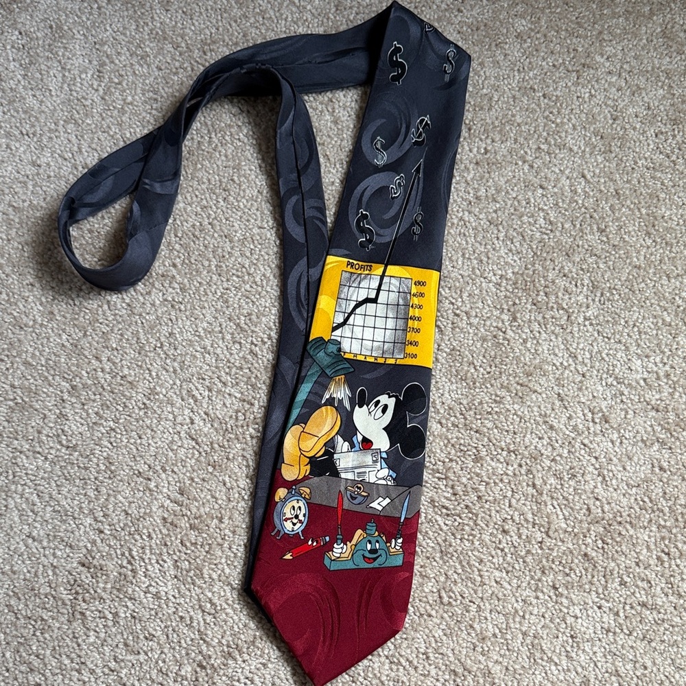 Vintage Disney Mickey Unlimited Corporate Profits Silk Necktie